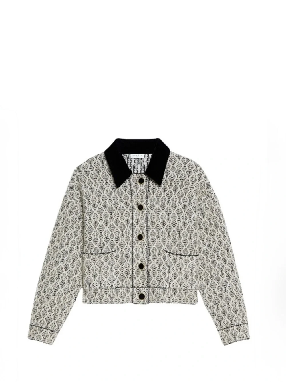 Sandro Jazy Contrast Collar Wool-Lurex Tweed Jacket , NWT - Picture 2 of 11